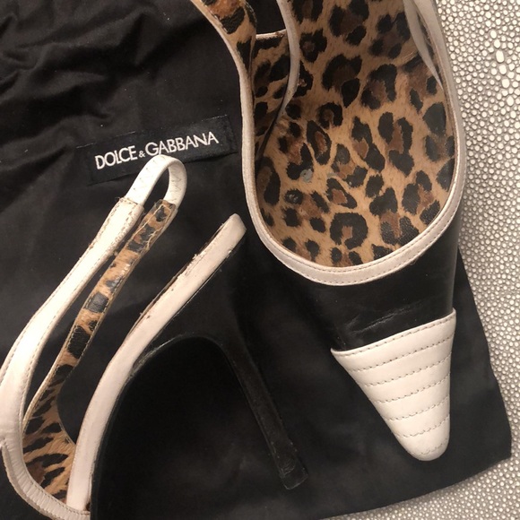 Dolce and Gabbana leather Black/White Tip Heels/leopard lining, size 36, 3” heel - Picture 7 of 11